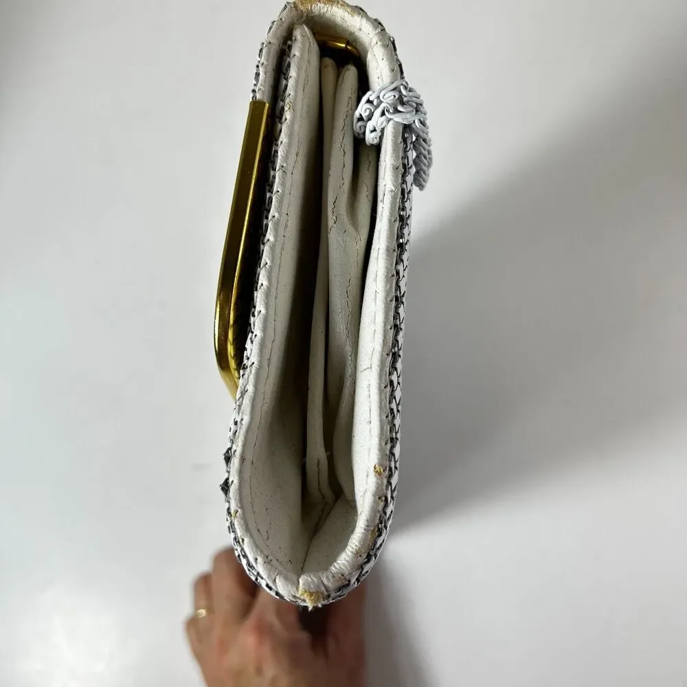 Vintage 90s White Mesh Chain Strap Shoulder Bag Clutch Handbag